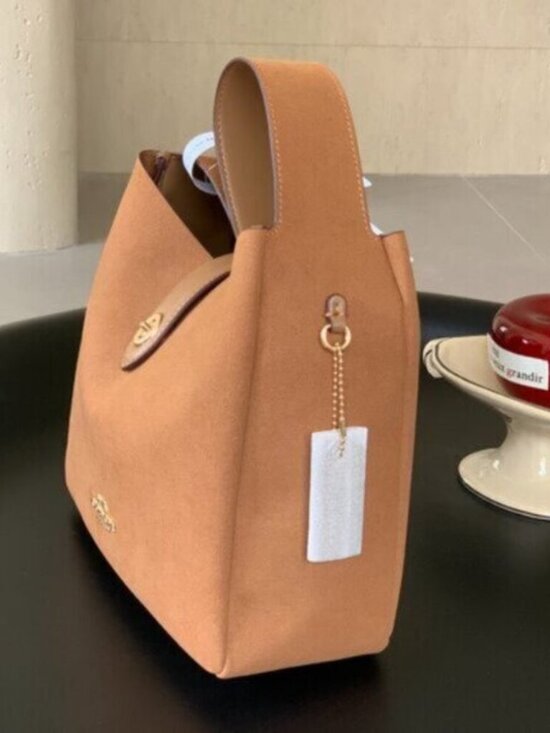 🥕🥕🥕COACH Hadley Convertible Crossbody Bag Suede Brown CW004 New - Picture 3 of 7